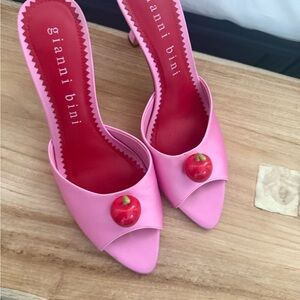 Gianni Bini Pink Mules with Cherry Accent